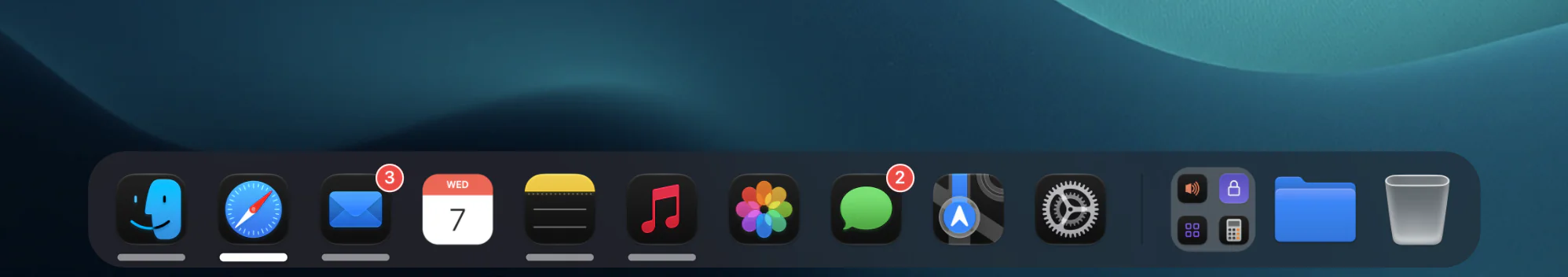 Running apps marked with the bar indicator