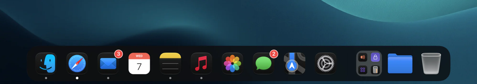 The Dockish dock in the dark theme